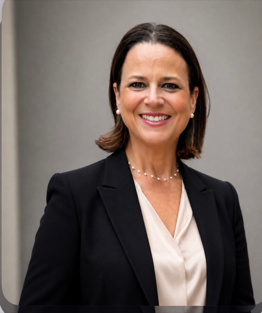 Denisse Maeso, real estate agent, in a tailored black blazer